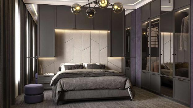 Мягкие стеновые панели в спальню Art Design, серые (арт. 109)