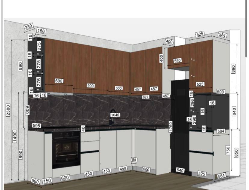 Проект-решение Кухни-гостиной 3х2 м для 1к квартиры