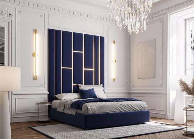 Мягкие стеновые панели в спальню Art Design, синие (арт. 076)