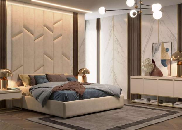 Мягкие стеновые панели в спальню Art Design, бежевые (арт. 074)
