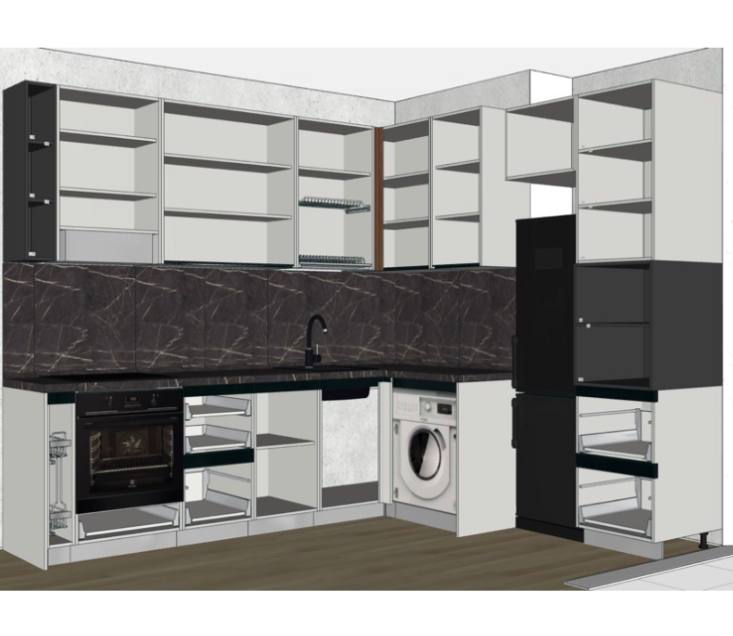 Проект-решение Кухни-гостиной 3х2 м для 1к квартиры