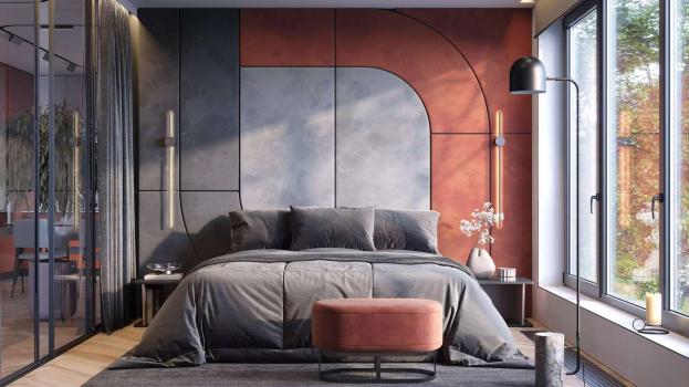 Мягкие стеновые панели в спальню Art Design, серые (арт. 110)