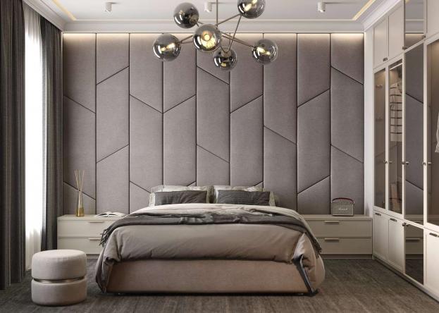 Мягкие стеновые панели в спальню Art Design, серые (арт. 067)