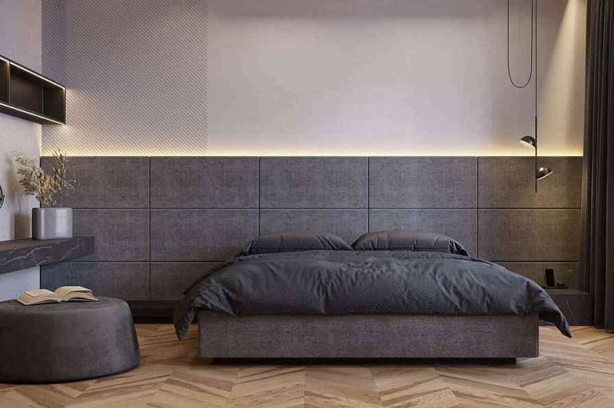 Мягкие стеновые панели в спальню Art Design, серые (арт. 112)