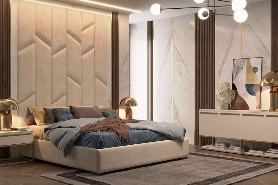 Мягкие стеновые панели в спальню Art Design, бежевые (арт. 074)