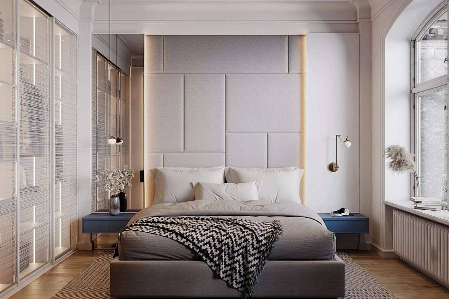 Мягкие стеновые панели в спальню Art Design, серые (арт. 118)
