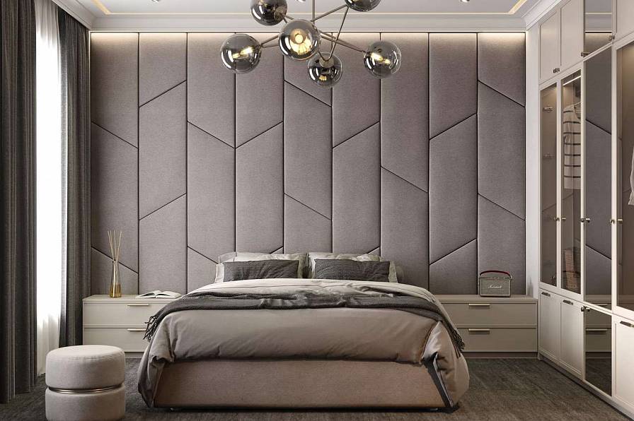 Мягкие стеновые панели в спальню Art Design, серые (арт. 067)