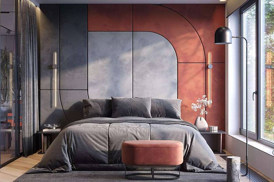 Мягкие стеновые панели в спальню Art Design, серые (арт. 110)