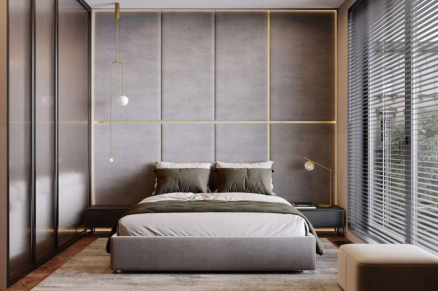 Мягкие стеновые панели в спальню Art Design, серые (арт. 117)
