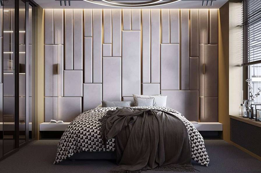 Мягкие стеновые панели в спальню Art Design, серые (арт. 068)