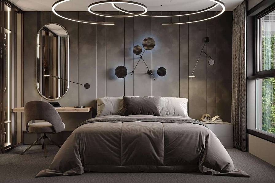 Мягкие стеновые панели в спальню Art Design, серые (арт. 069)